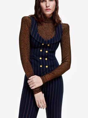 Smythe Navy Pinstripe Blazer with Copper Stitching size 8 almost new wear once